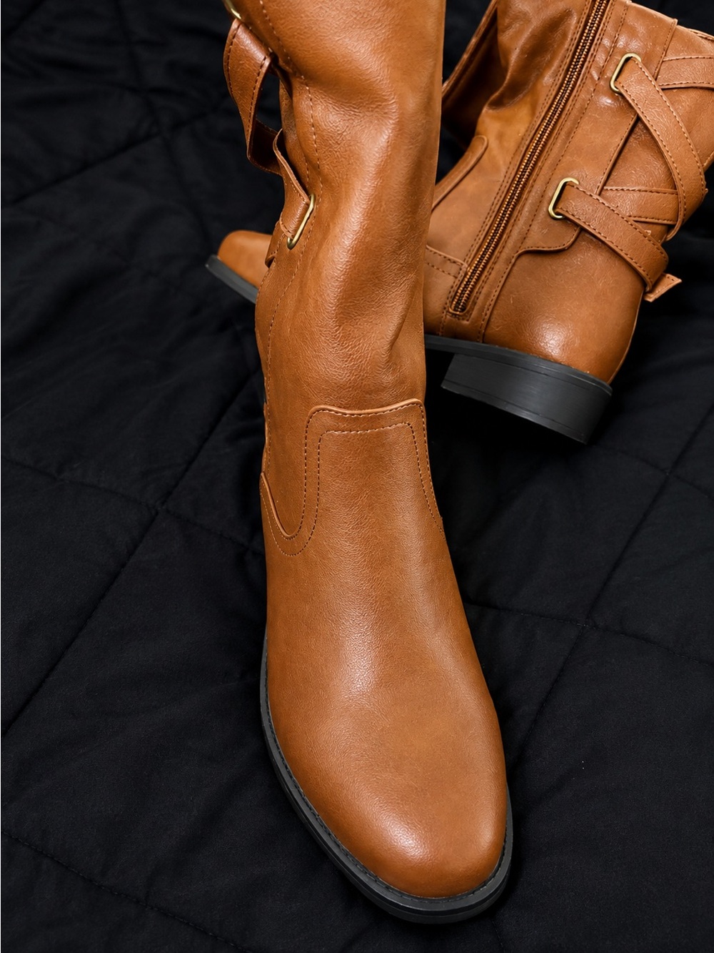 Women's Tan Mid-Calf Heeled Boots - Sleek Side-Zip Style